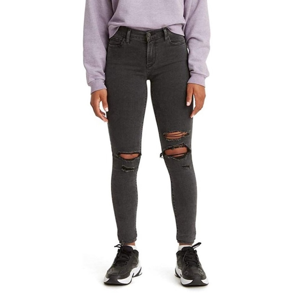 Levi’s 710 skinny, women’s lightweight distressed jeans, W25  L30  Dark Grey